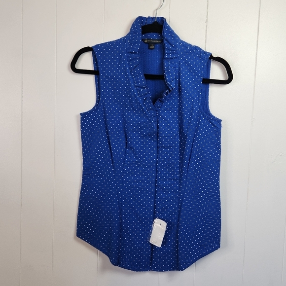 Brooks Bros Brothers Blue Polka Dot Ruffle Sleeveless Shirt Top New NWT Size 0 - Picture 3 of 12